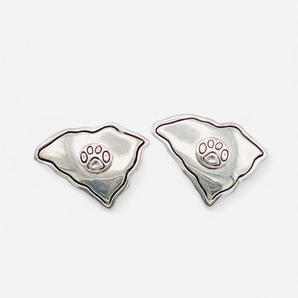 Best‎ South Carolina State Logo Dog Paws Earrings Stud Silver Tone Vintage